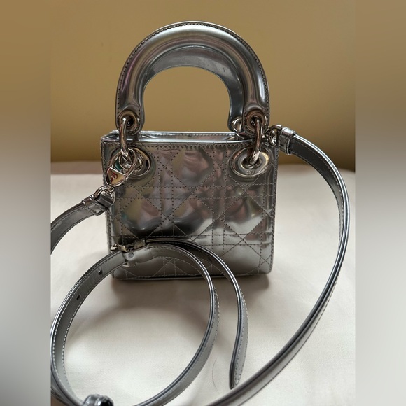 Rare Christian Dior Silver Nano Lady Dior Baby Dior Bag